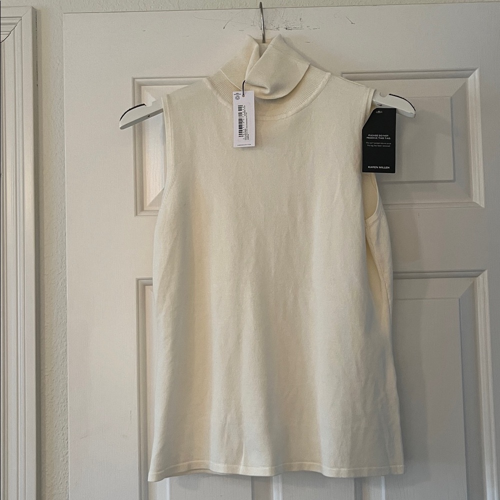 Karen Millen NWT cream sleeveless turtleneck